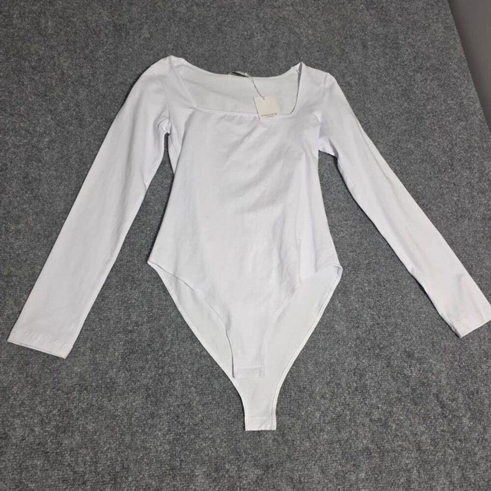 White Square Neck Long Sleeve Bodysuit Women’s Small
